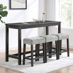 Bar Table and Chairs Set, 4pcs Dining Table Set, Industrial Breakfast Table Set