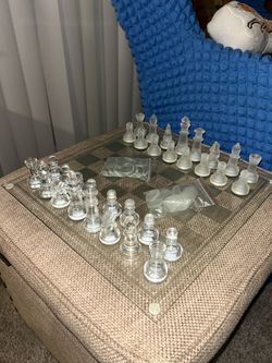 Vintage glass chess set with glass board / glass made chess / collectible
