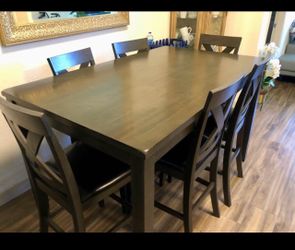 Dark Wood Dining Table with 6 Chairs
