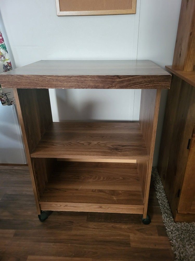 32" Tall Wooden Rolling 3-Shelf Media Stand