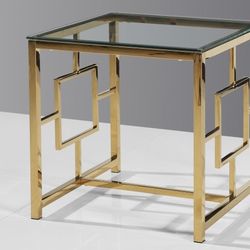 Gold And Clear Accent End Table With Glass Top 