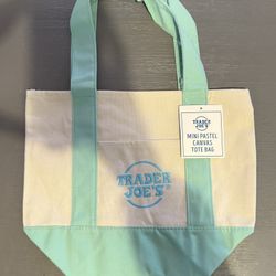 TRADER JOE'S MINI PASTEL CANVAS TOTE BAG LIGHT GREEN