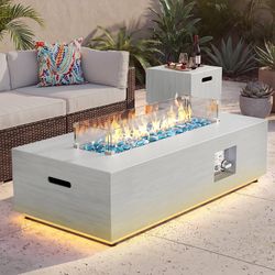 42" Rectangular Outdoor Propane Fire Pit Table with LED for Outside Patio 50,000 BTU Outdoor Fireplace Firepit Table w Tank Table, No Assembly Gas Fir