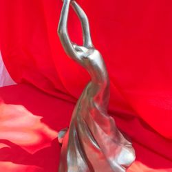 Dancing Woman Matte Silver Centerpiece Statue
