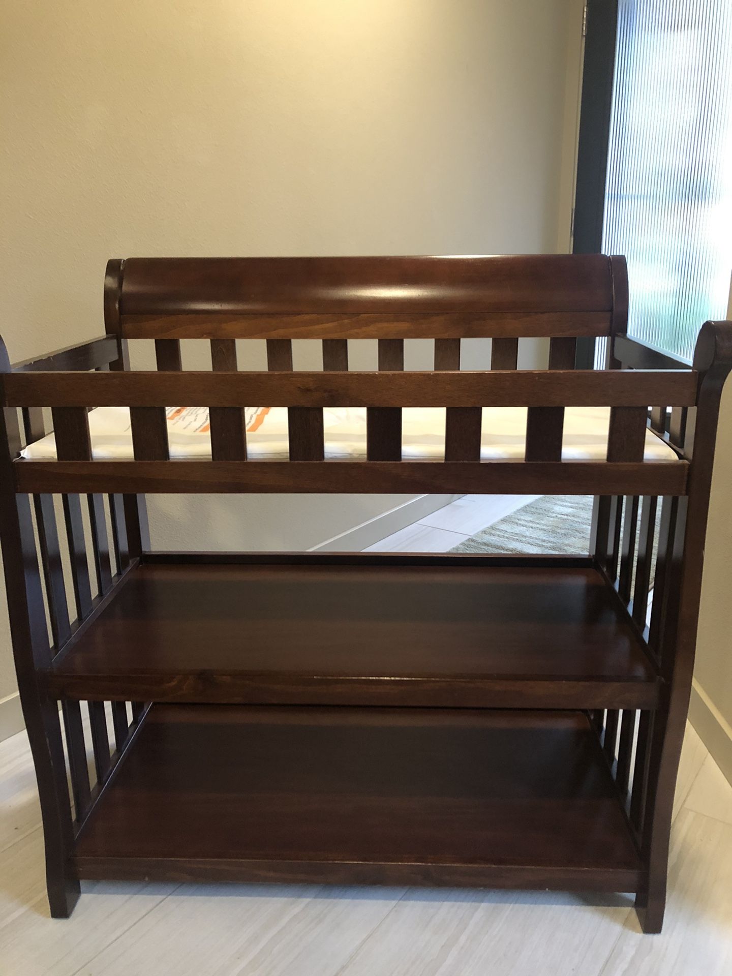 Baby changing table, mahogany, 37 inches tall, very sturdy