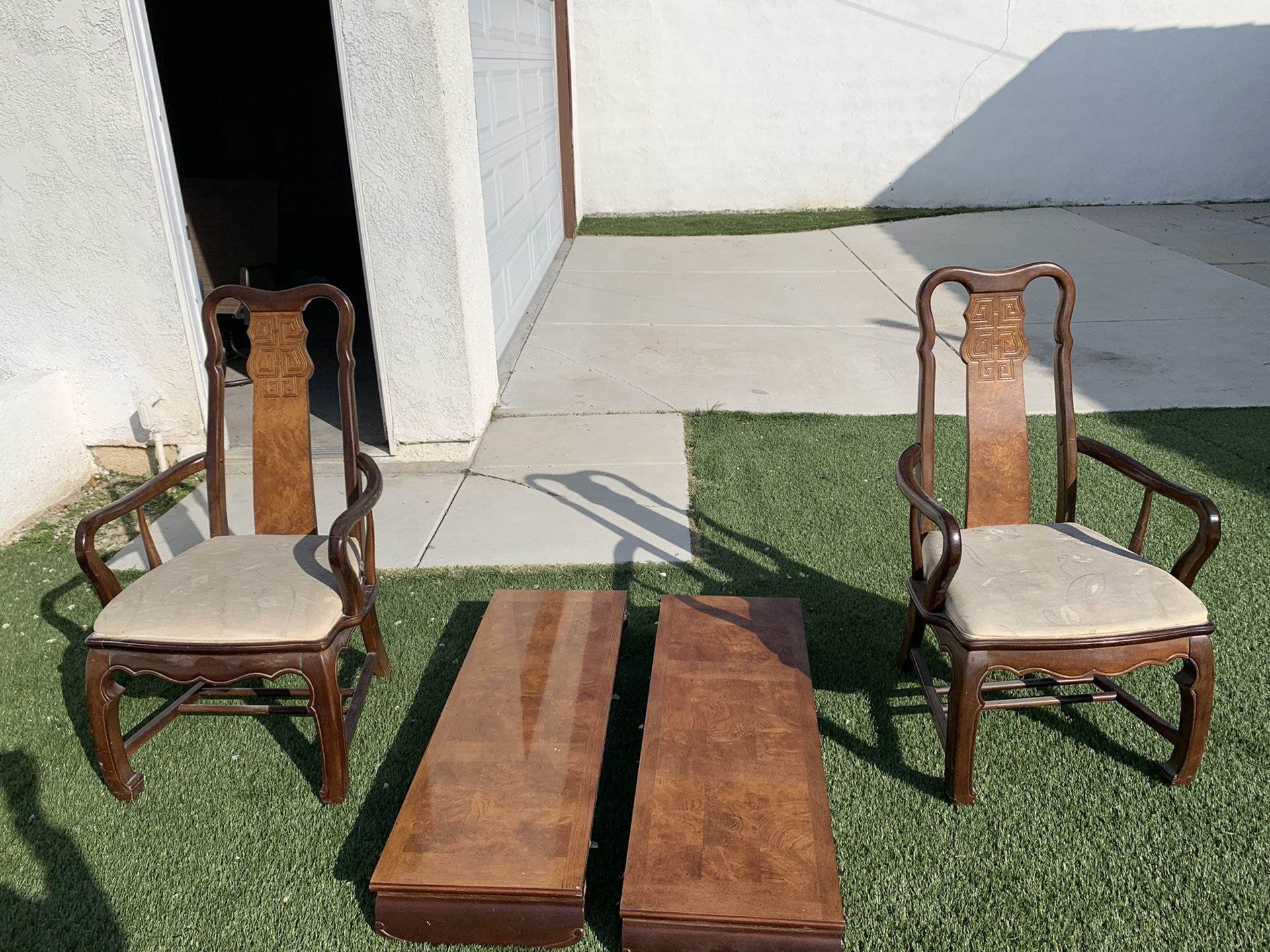 2 Table leafs and end chairs for Oriental style dining room table