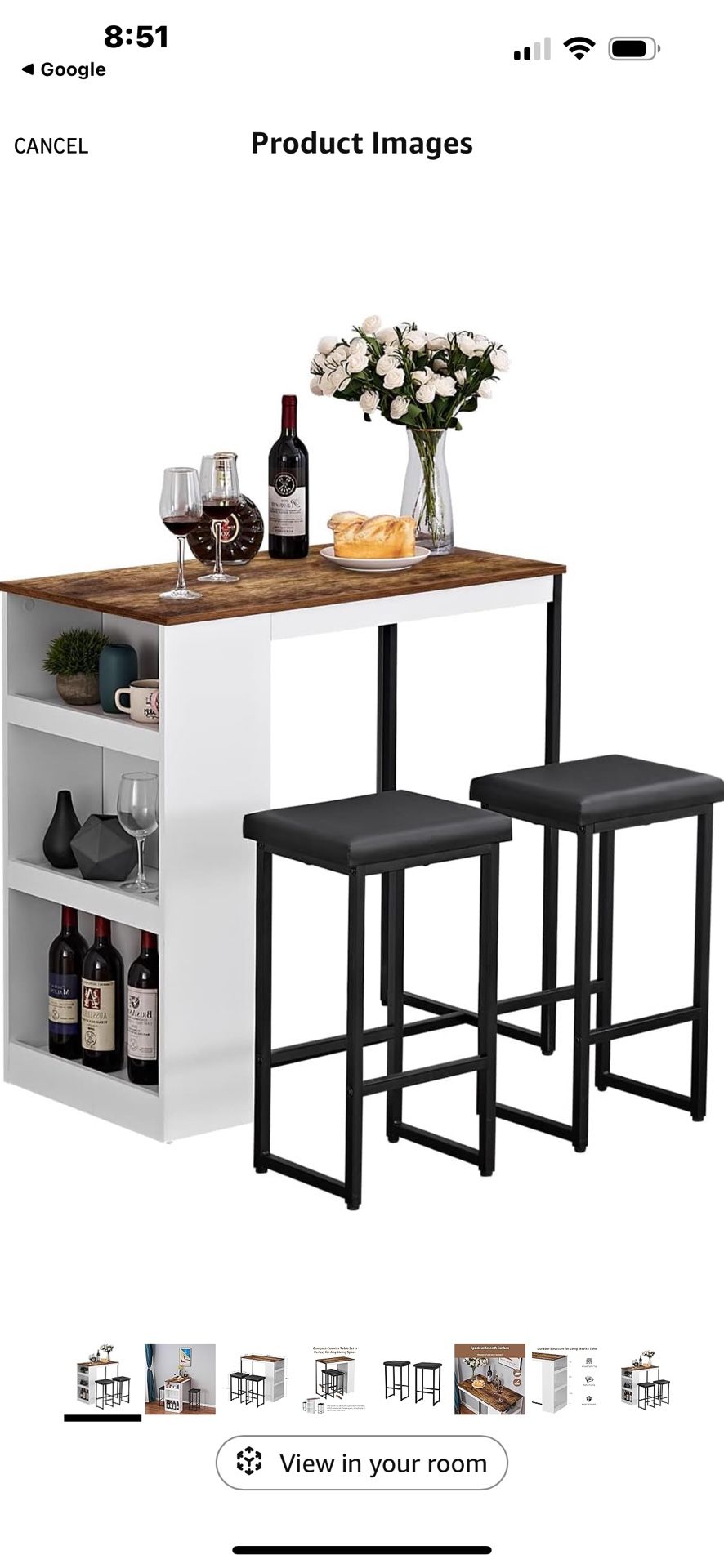 Panana 3 Piece Dining Table Set Kitchen Bar Table with Two Stool