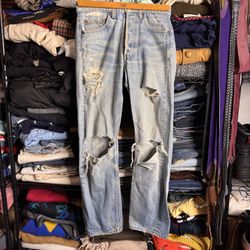 Vintage 80’s 501 Levi’s Distressed Ripped Button Up Jeans size 28x30 Adult 100% Cotton USA made. 