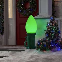 3 ft. Battery Operated LED Jumbo Green Bulb Holiday Yard Decor Prop Home Accents