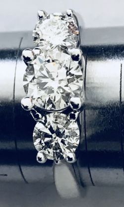 1.50 Carats t.w. 3 Stones Natural Certified Colorless Diamond Ring, 14K WG