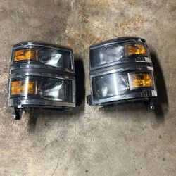 Headlights Assembly Compatible with 2014-2015 Chevy Silverado 1500,Chrome Housing Clear Lens Amber Reflector,Halogen Headlamps (Driver + Passenger Sid