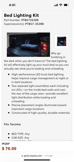 Toyota Tacoma Bed Light OEM