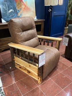 Natural Wood/Leather Reclining Chair