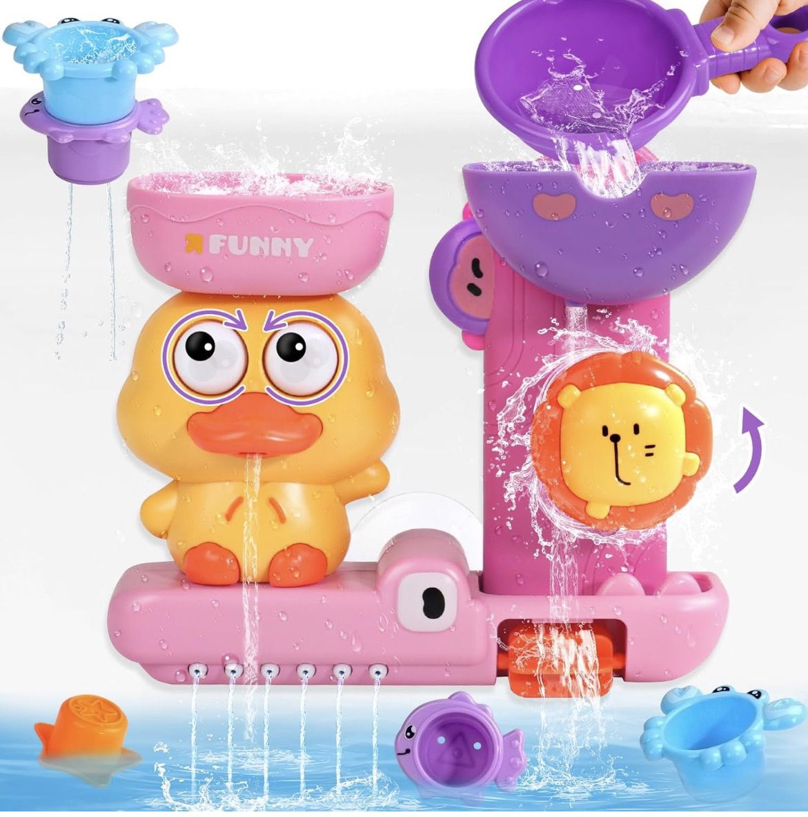 Baby Bath Toys for Kids Ages 1-3 Interactive Toddler Bath Toys Duck Learning Mold Free Shower Tub Toys for 1+ Year Old Girl Gifts with 3 Stacking Cups