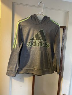 : Adidas Youth L (14/16) Pullover Hoodie - Gray/Neon Green Description: Selling a classic Adidas youth hoodie in great condition. • Size: Youth Large 