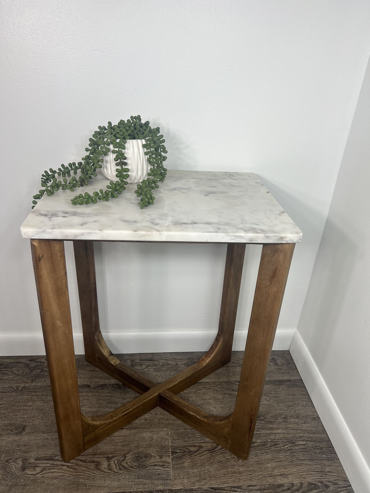 Wood & Marble Top Nightstand / Accent Table / End Table. H-24” L-18” W-14” handcrafted in India