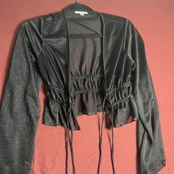 Persaya Womens Lace Blouse Long Sleeve Woven Shirt Sexy V-neck Stripe Top Loose Tether Belt