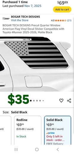 Vinyl window flag for 25-26 Toyota 4runner