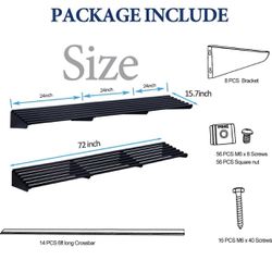 2 Tier 1.3x6 ft, Garage Wall Shelving, 500LBS Heavy Duty Floating Shelves, 2-Pack 15.7x72 inch Garage Shelving Wall Mounted, Black