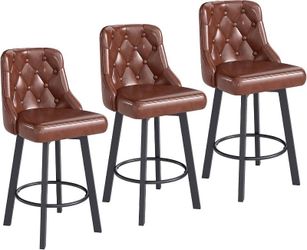 Set of 3 Brown Tufted Faux Leather Bar Stools