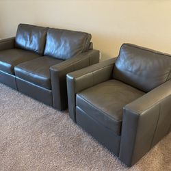 York Leather Sofa And Swivel Chair