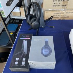 New Gaming Desktop Led Usb Headphone Stand With Surround Sound Soundboard + Wireless / Wired Bluetooth Active Noise Cancelling Over The Ear Headphones