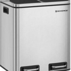 SONGMICS 2 x 4 Gallon Silver Step Trash Can with 2 Bucket