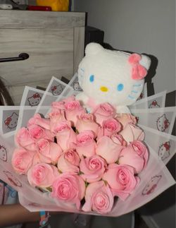 Hello Kitty Plush Pink Rose Bouquet