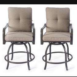 Brand New Outdoor Bistro Chairs W/ Beige Cushions 
