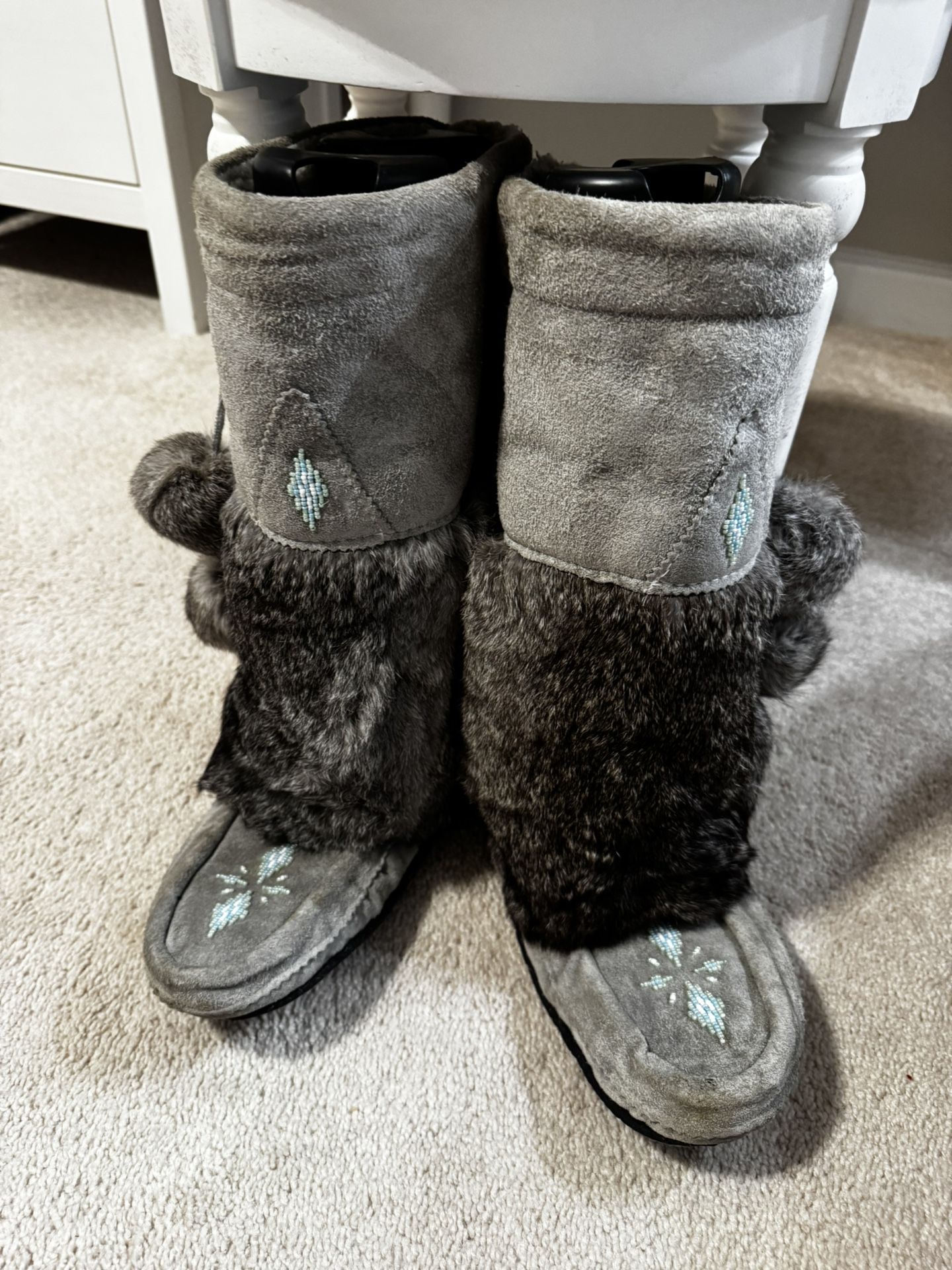❄️ Grey Rabbit Fur Mukluks – Warm, Stylish Winter Boots