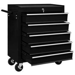 NEW Black  5 - Drawer Tool Box with Wheels - Rolling Tool Chest, Garage Tool Box