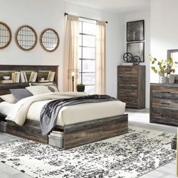 Drystan Multi Bookcase Side Storage Platform Bedroom Set