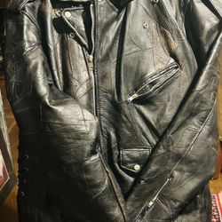 Leather  Man’s Jacket XL  Buffalo Leather  Shoulder 22 Arm Length  23and 27  Long Like New Condition 
