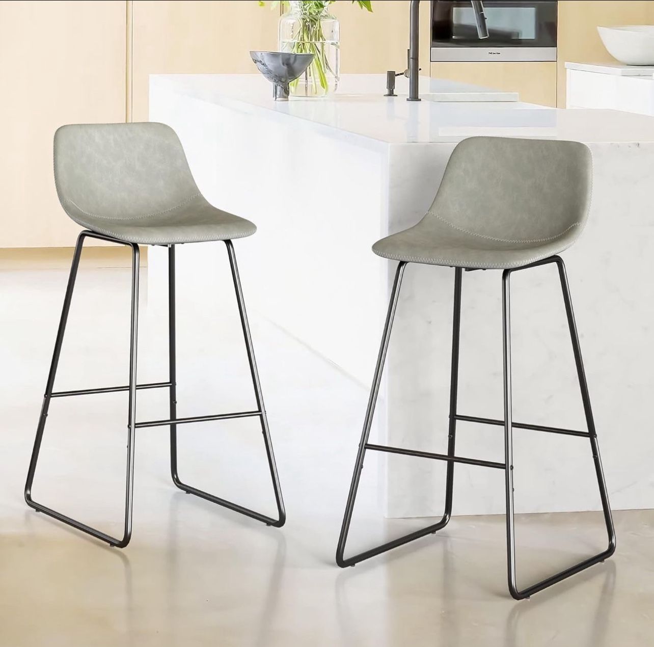 30" ALX Faux Leather Barstools Set of 2, Bar Stools, Modern Counter Height Stools with Back and Metal Legs, Armless Counter Chairs