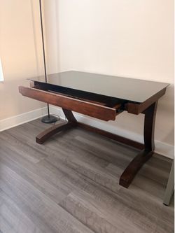 Wood Desk Glass Top with Drawer