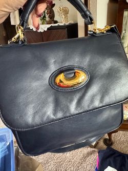 Navy Blue Leather Handbag