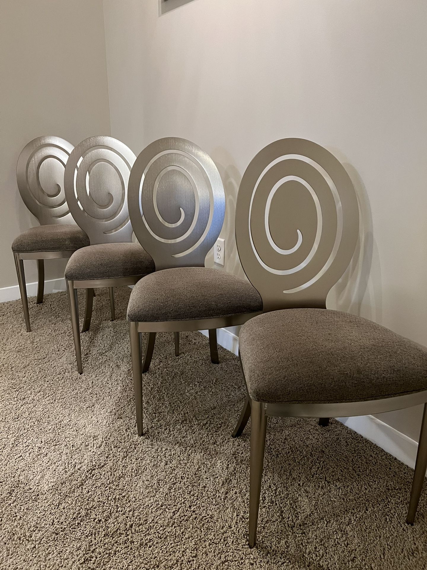 Ethan Allen RADIUS Dining Chairs Set 4, Brushed Nickel Metal Modern Industrial