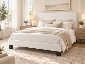 Full bed Platform Bed Frame with Velvet Upholstered Headboard
Wooden Slats Support, Fully Upholstered Mattress Foundation, No Box Spring Needed, Easy 