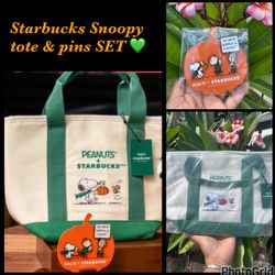 Starbucks snoopy tote and pin set new $80 💚 pick up only