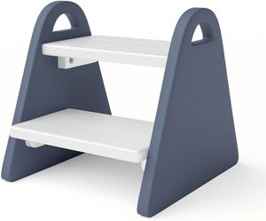Toddler stool, wooden children's stool, potty training stool with handles, rounded corners, children's stool, bathroom sink, kitchen, bedroom (blue)
