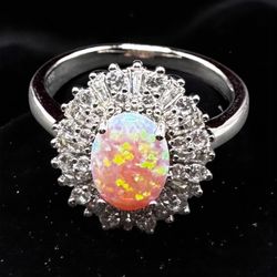 Pink Opal and CZ Ring
