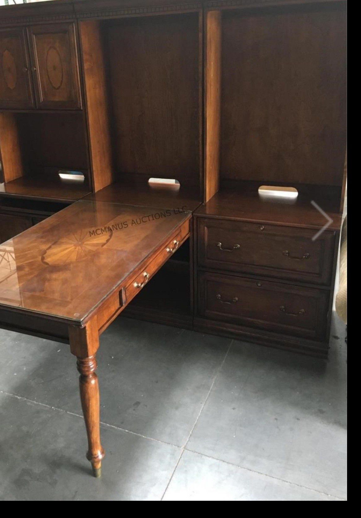 Beautiful 2 person desk with shelves and file cabinet