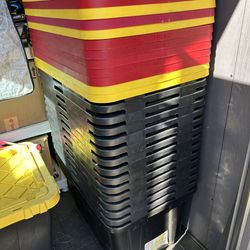 27 Gallon Heavy-Duty Storage Container, Black and Yellow, Stackable Industrial Tote with Lid