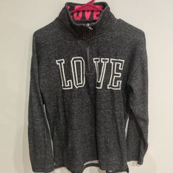 Reflex Women's Medium Half Zip Sweatshirt Dark Gray LOVE Collared Long Sleeve