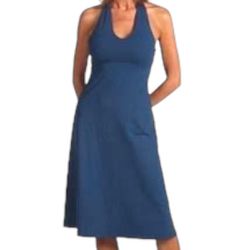Patagonia Morning Glory Halter Dress Northern Lights Blue Tie Back Cut Out Jersey Knit Stretch Flowy Sundress Athleisure Gorpcore