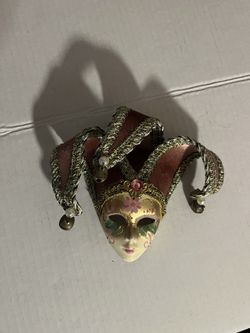 PINK CERAMIC MINIATURE JOLLINI VENETIAN MASQUERADE MASK ITALY