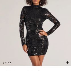 Windsor Open-Back Sequin Lace Mini Dress Black Size Small S