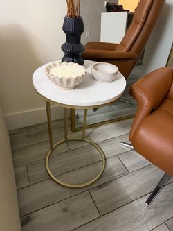 Round Side Table White Top Gold Base