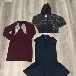 Girl’s angel wing sweater dress, adidas sweater hoodie and uniform dress size 7-8