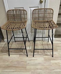 New Set of 2 Low Back Counter Height Bar Stools Black Metal Indoor Outdoor Patio Furniture